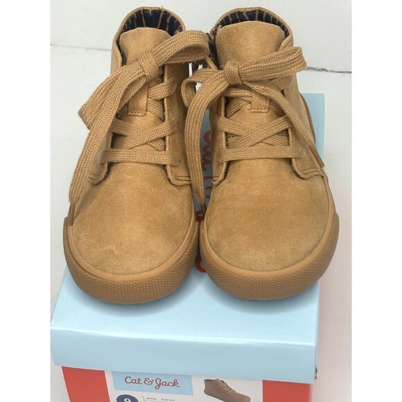 Cat & Jack Faux Suede High Top Boots 9 Tan Toddler Boys Desert Brogan Casual NIB - Picture 1 of 8